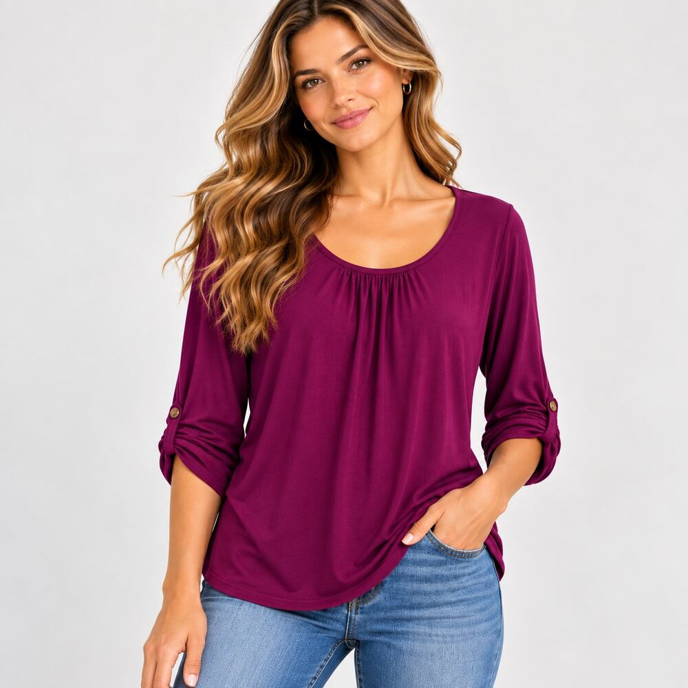 Susan Graver Liquid Knit Blouse Women's Size M Magenta Minimalist Casual Office